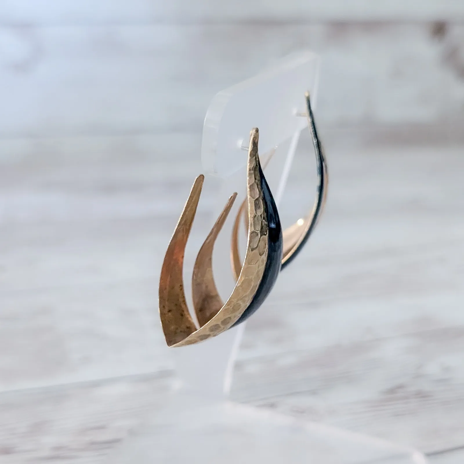 Vintage Stud Earrings Extra Large Statement Gold Tone & Dark Blue - Image 2