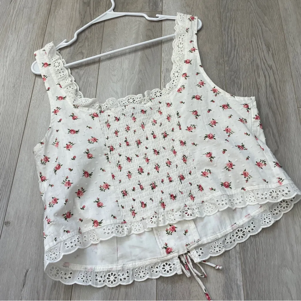 Forever 21 Top floral lace corset lace up womens White (size 1x) cottagecore - Image 4