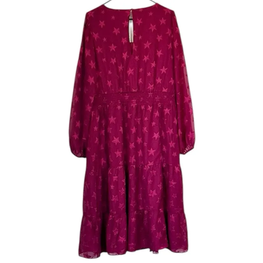 NWT Torrid Plus Burgundy Star Print Tiered Chiffon Midi Dress, Pockets - 1X - Image 9