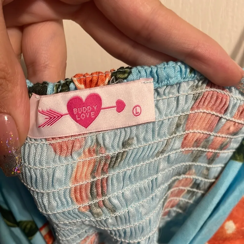 💖 Buddy Love Orange Printed Mallory Tie Front Tank Blue Size L - Image 4