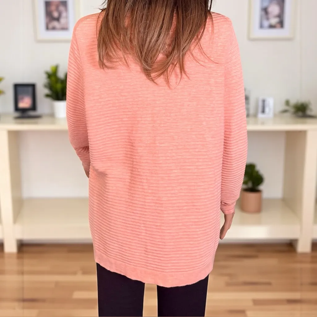 Lands' End. 100% Supima Cotton Ribbed Cardigan.Peach Coral. Size M- 10/12 - Image 5