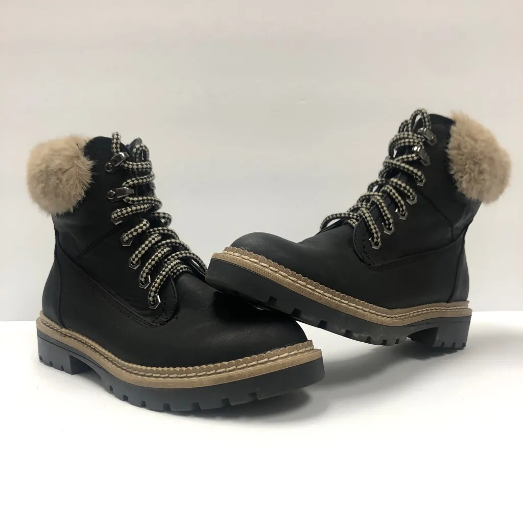 C Steve Madden Alaska Faux Fur Black Leather Combat Women Boots Size 6.5 - Image 4