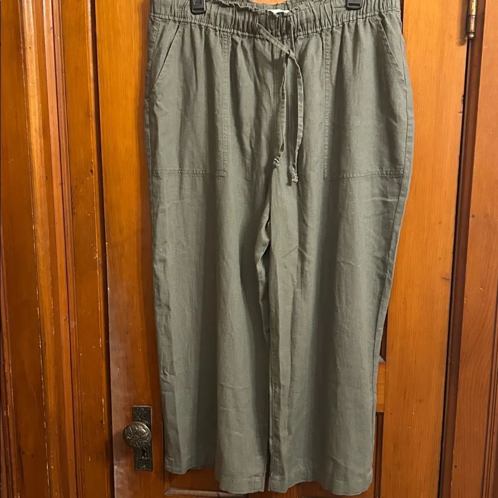 NWOT!! Petite Sonoma Goods For Life® Linen Wide Leg Ankle Pants, Olive, XL Size undefined - Image 3