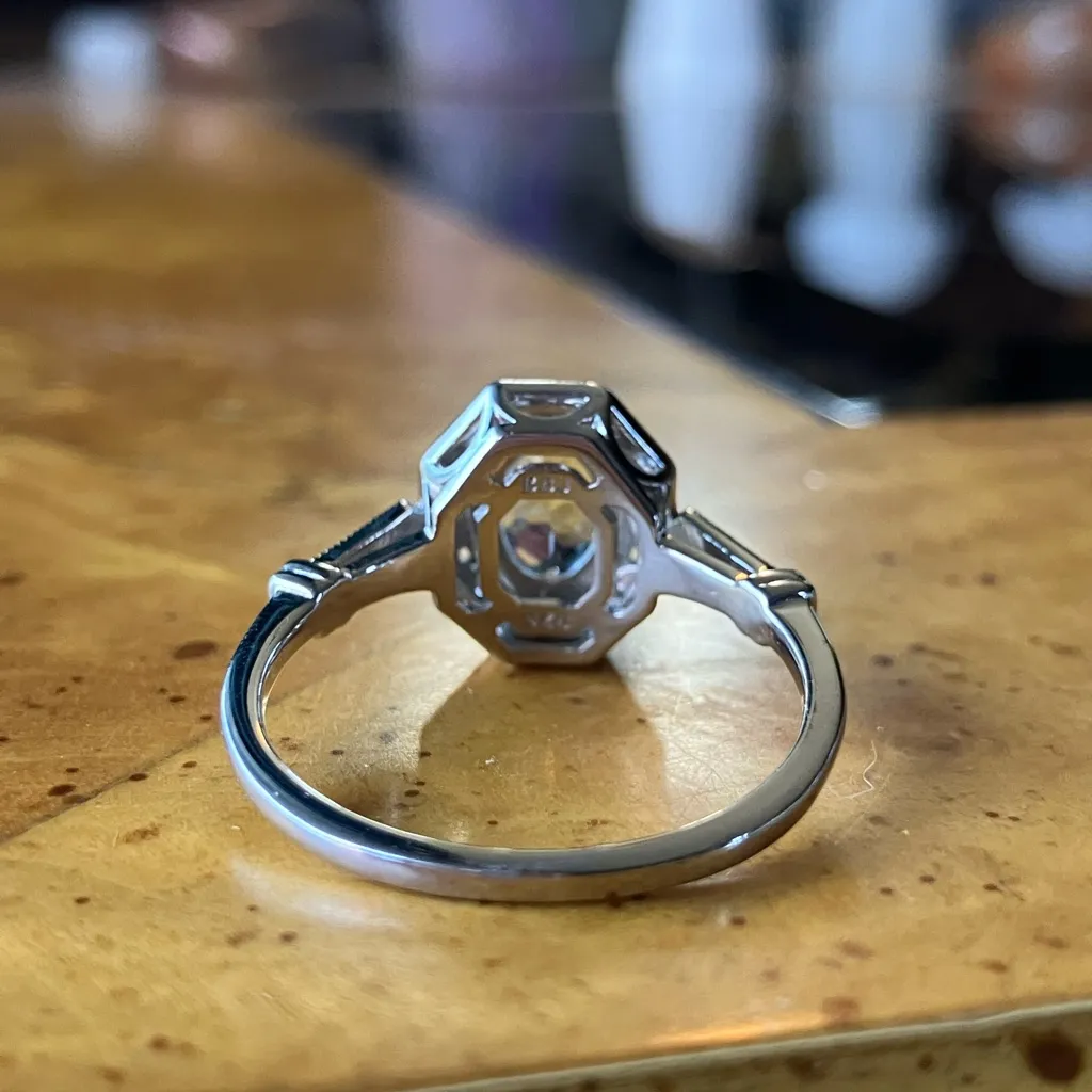 Natural Aquamarine White Diamond Sterling Silver Art Deco Ring Size 9.75 - Image 5