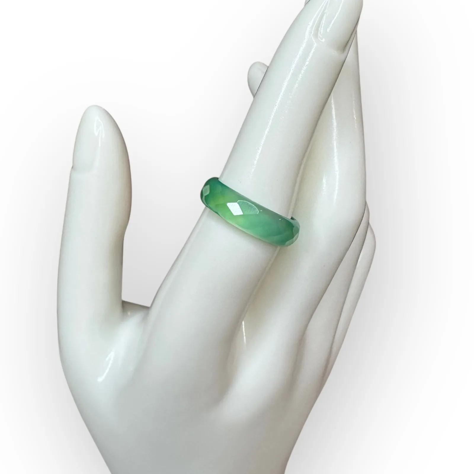 VTG Y2K Green Agate Boho Stacking Ring Band Minimalist Gemstone Jewelry - Image 2