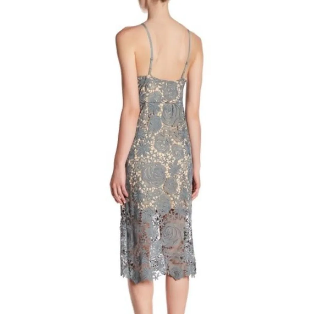 NWT Romeo + Juliet Couture Seafoam Green Woven Open Back Floral Lace Midi Large - Image 2