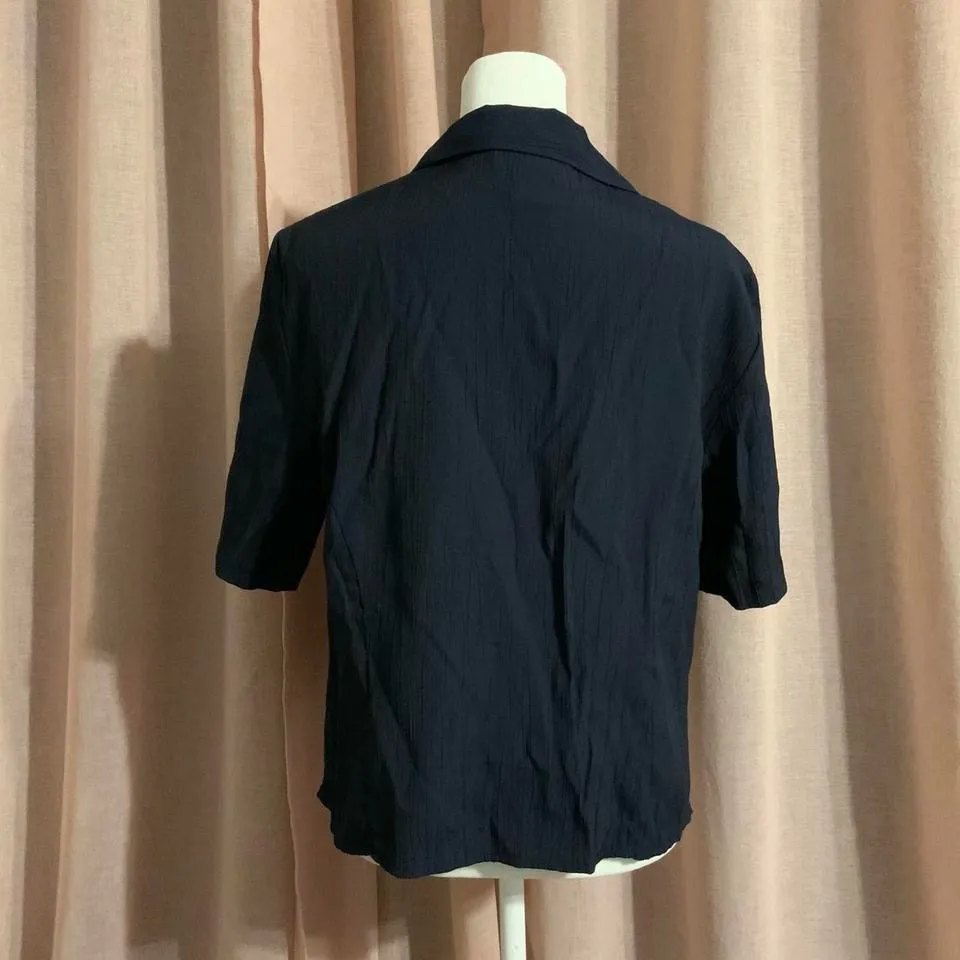 blue vintage collared blouse office siren button up Size M - Image 2