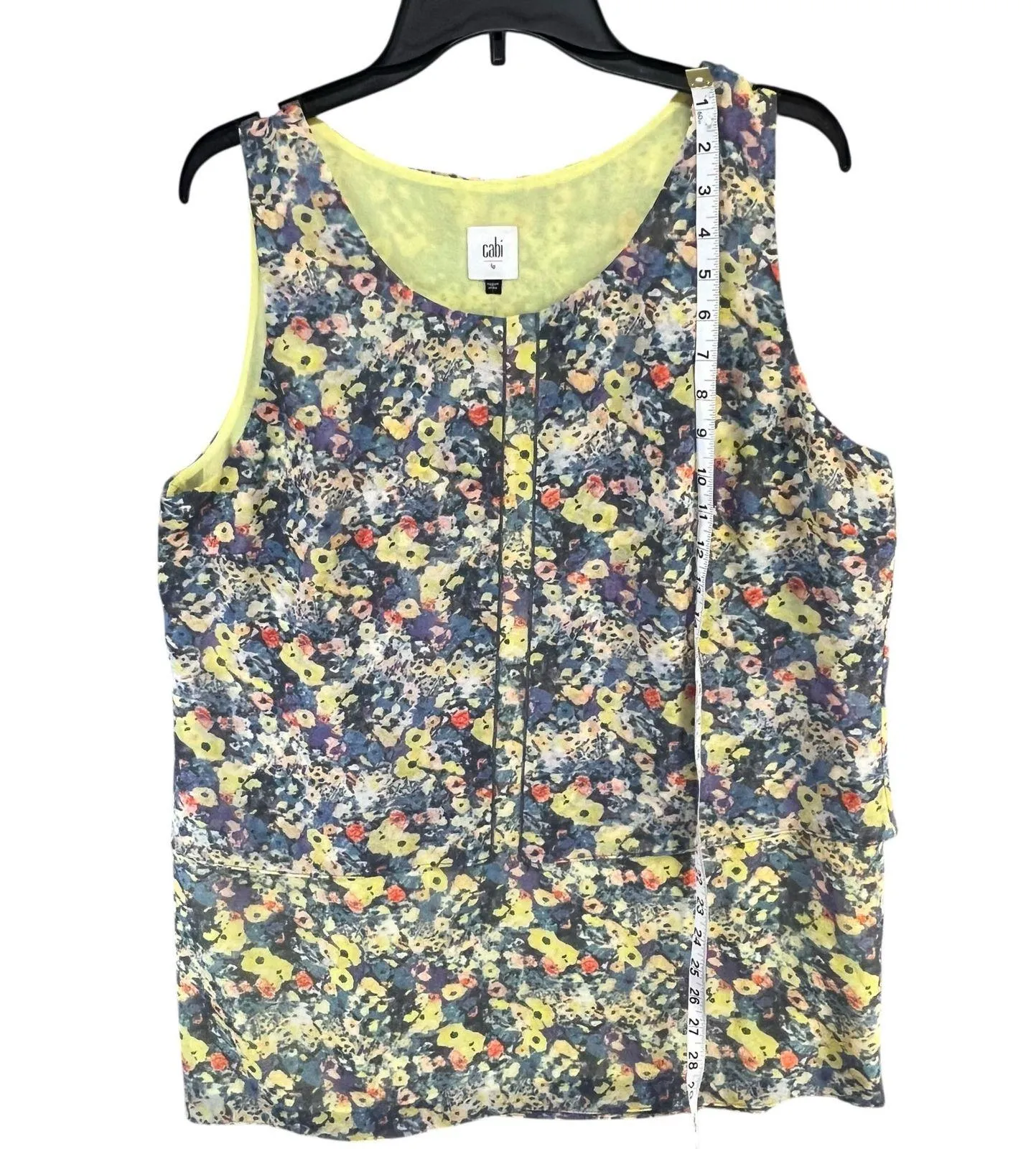 Cabi Positano Layered Tank Top Womens L Blue Yellow Floral Chiffon Feminine Boho - Image 10