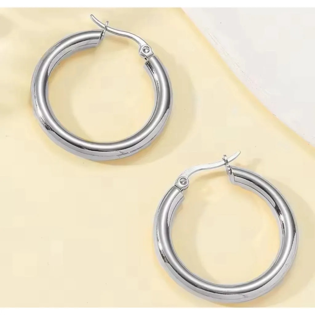 Chunky Tubular Hoop Earrings | White‎ Gold Filled - Image 7