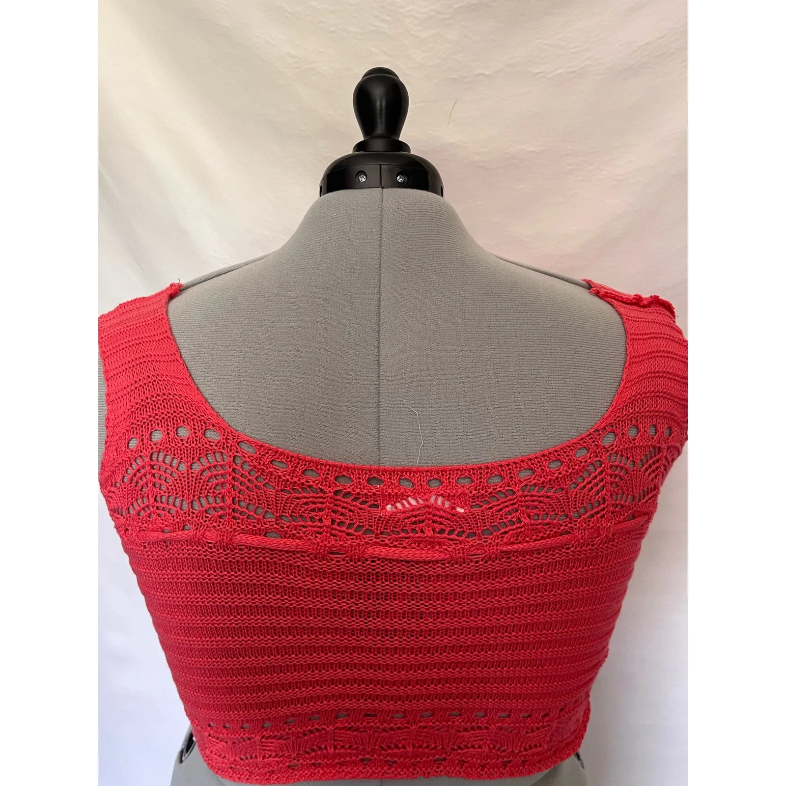 Y2K Jolie & Joy Knit Crochet Crop Womens Tank Top Sz 2X Coral Coquette Festival Orange - Image 10