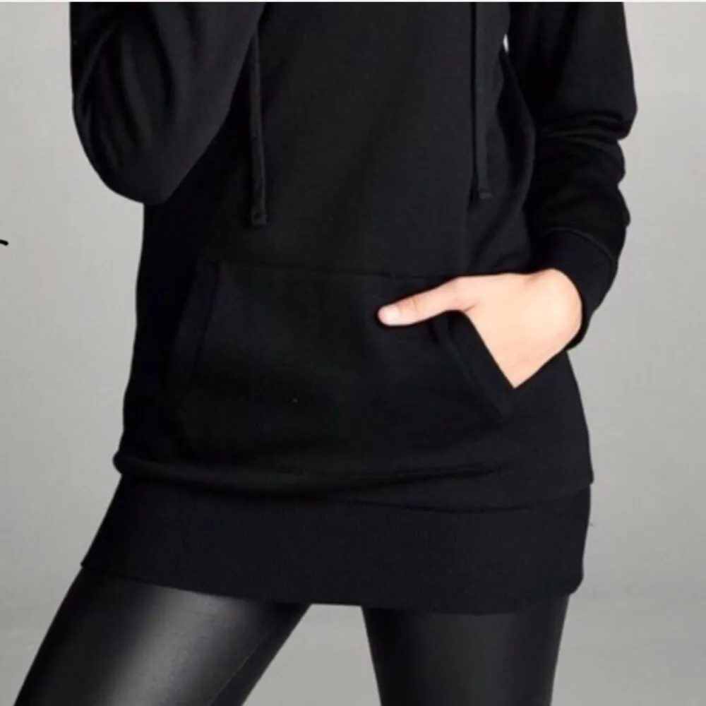 Black Pullover Hooded Sweatshirt Fleece Lined Hood Black - Image 6