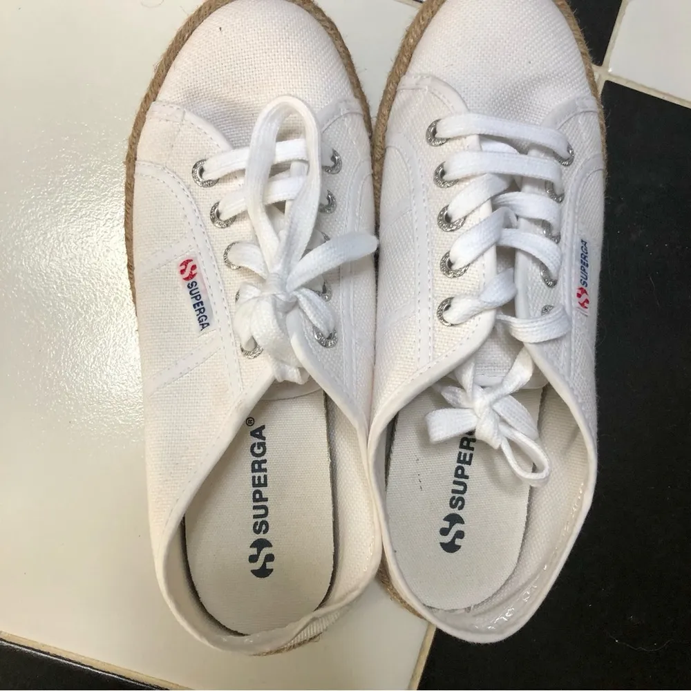 Superga Womens 2402 Rope Mule Sneaker White Sabot Low Heel Sneakers Cotton EUC - Image 5