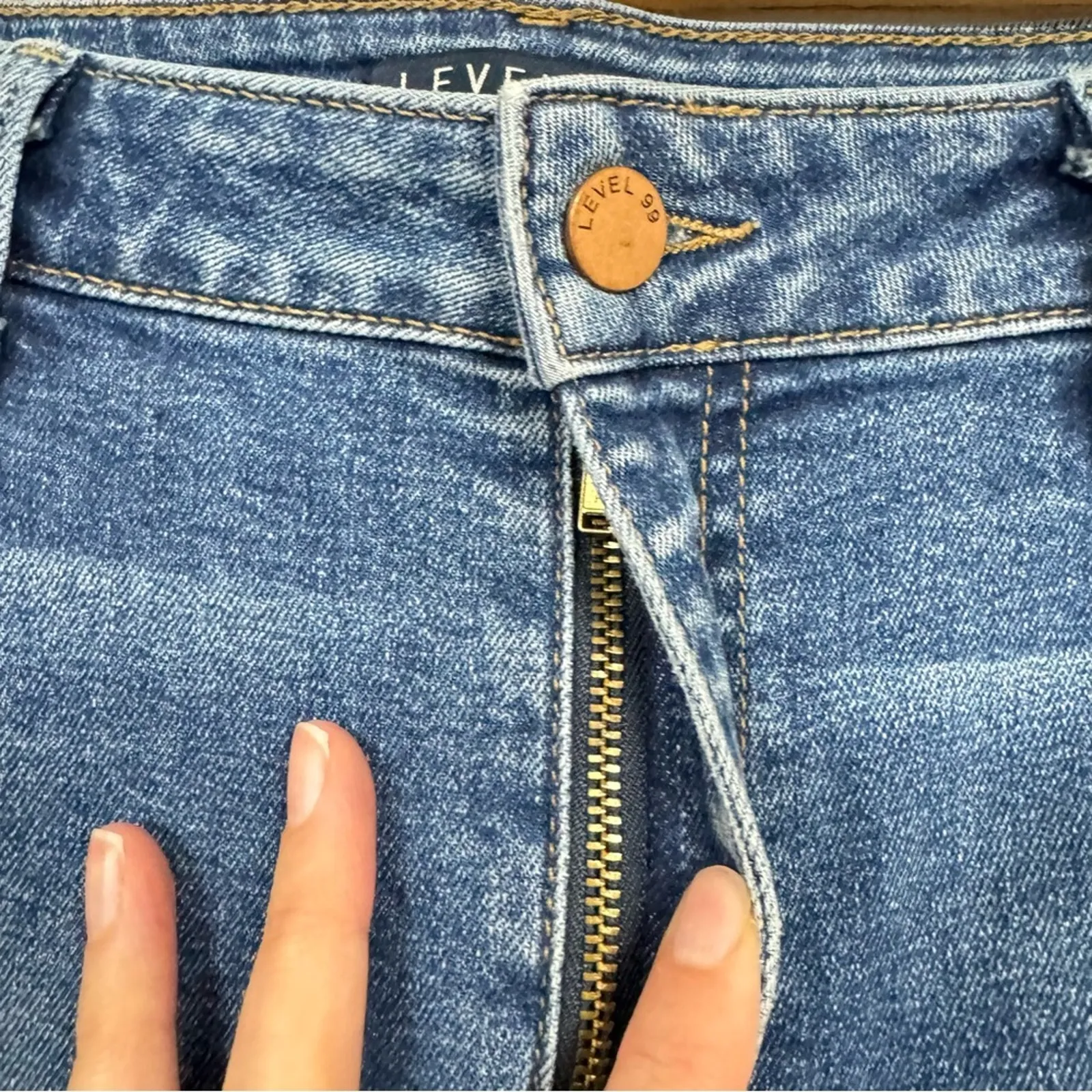 Level 99 Blue High Rise Straight Jeans Womens 34 Denim Classic Zip Fly Casual - Image 5