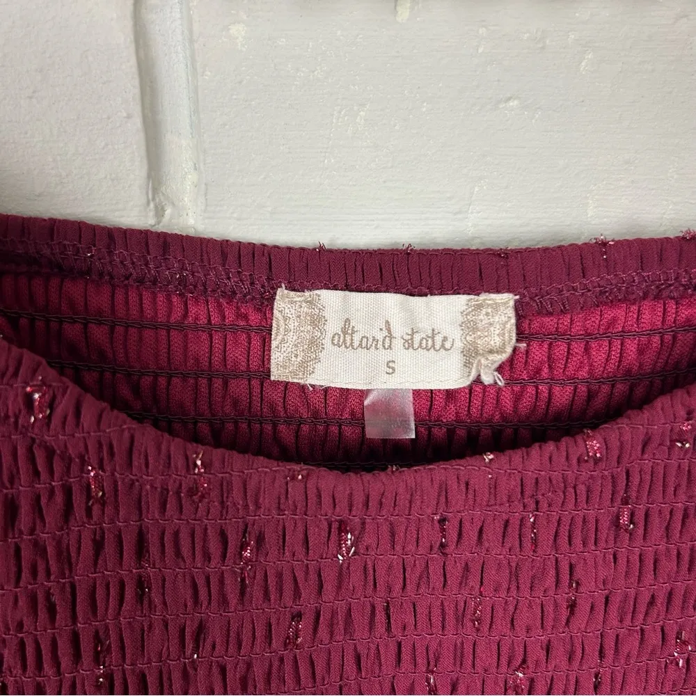 Altar’d State Shimmer Textured Smocked Tiered Long Sleeve Dress Size S - Image 4