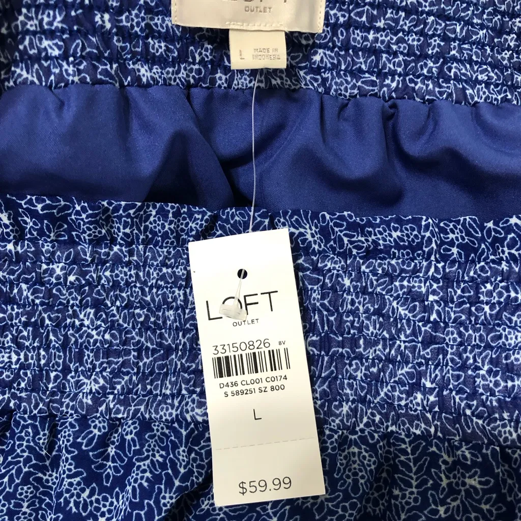 Loft tiered New blue white‎ floral skirt elastic waist women’s large mrsp $60 - Image 2