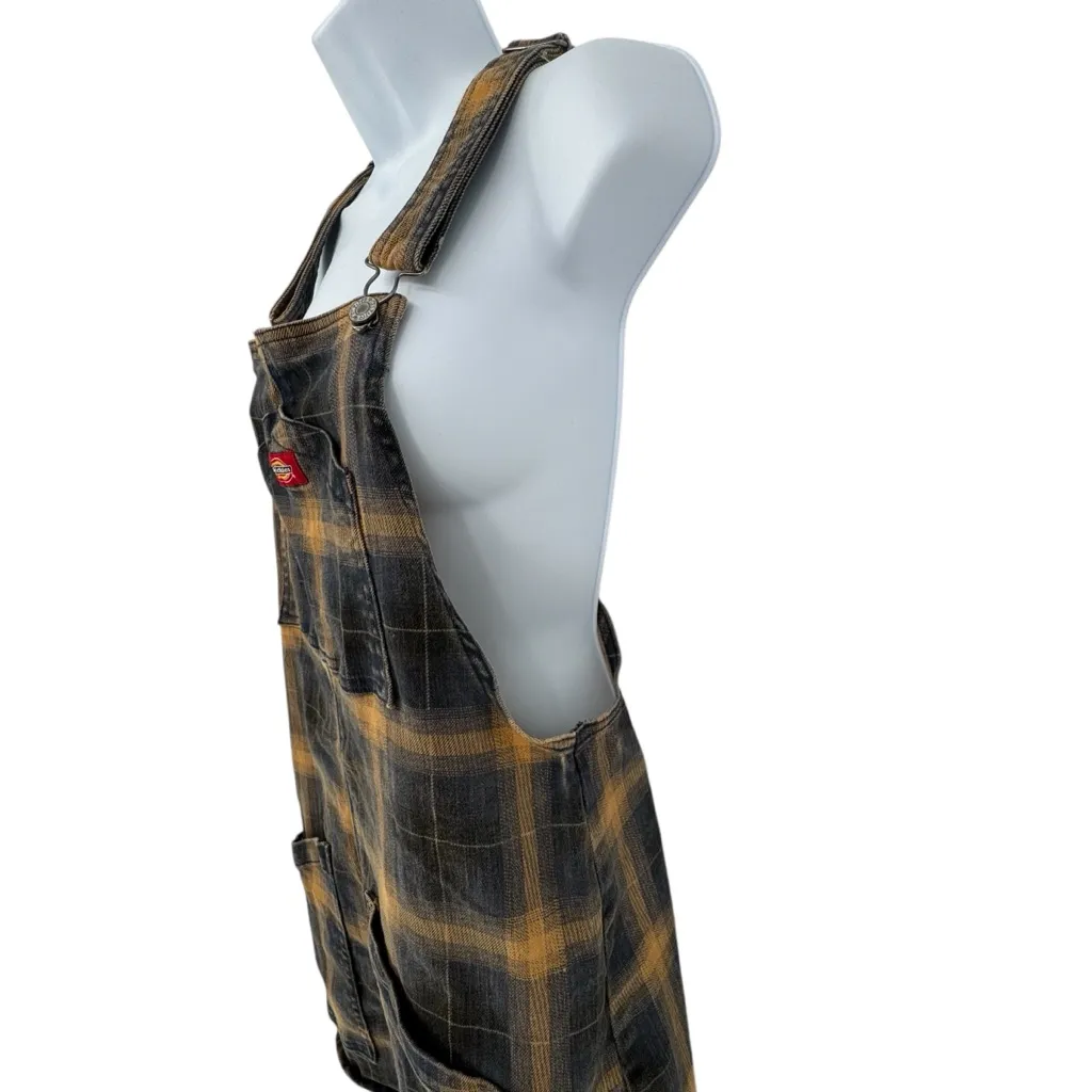 Dickies plaid duck Mini overall dress Brown And Yellow sold at Free People Large - Image 7