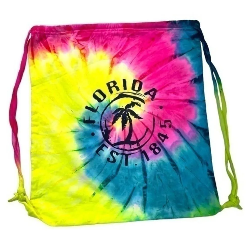 Florida Tie Dye Cinch Drawstring Bag Backpack Neon Bright colorful pink yellow - Image 9