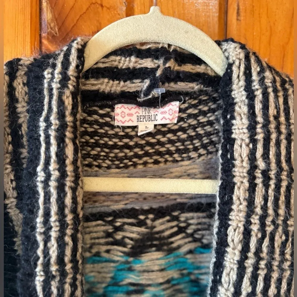Pink‎ Republic Bohemian tribal open cardigan style sweater. - Image 4
