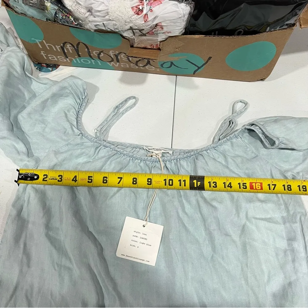 NWT Beach Lunch Lounge Chambray Lyocell Lexi Off The Shoulder Top Bell Sleeve - Image 7