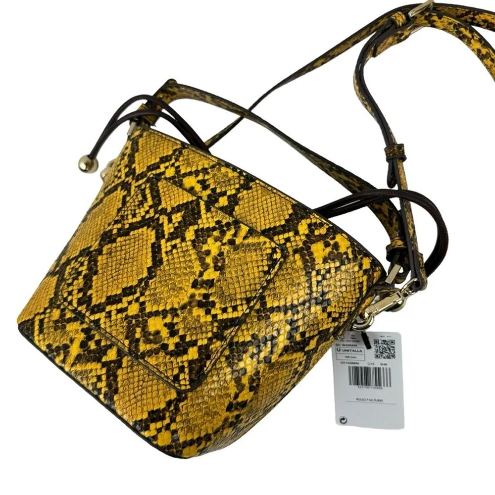MNG Mango Yellow & Brown Snakeskin Texture Handheld Bucket Crossbody Bag Vegan - Image 16