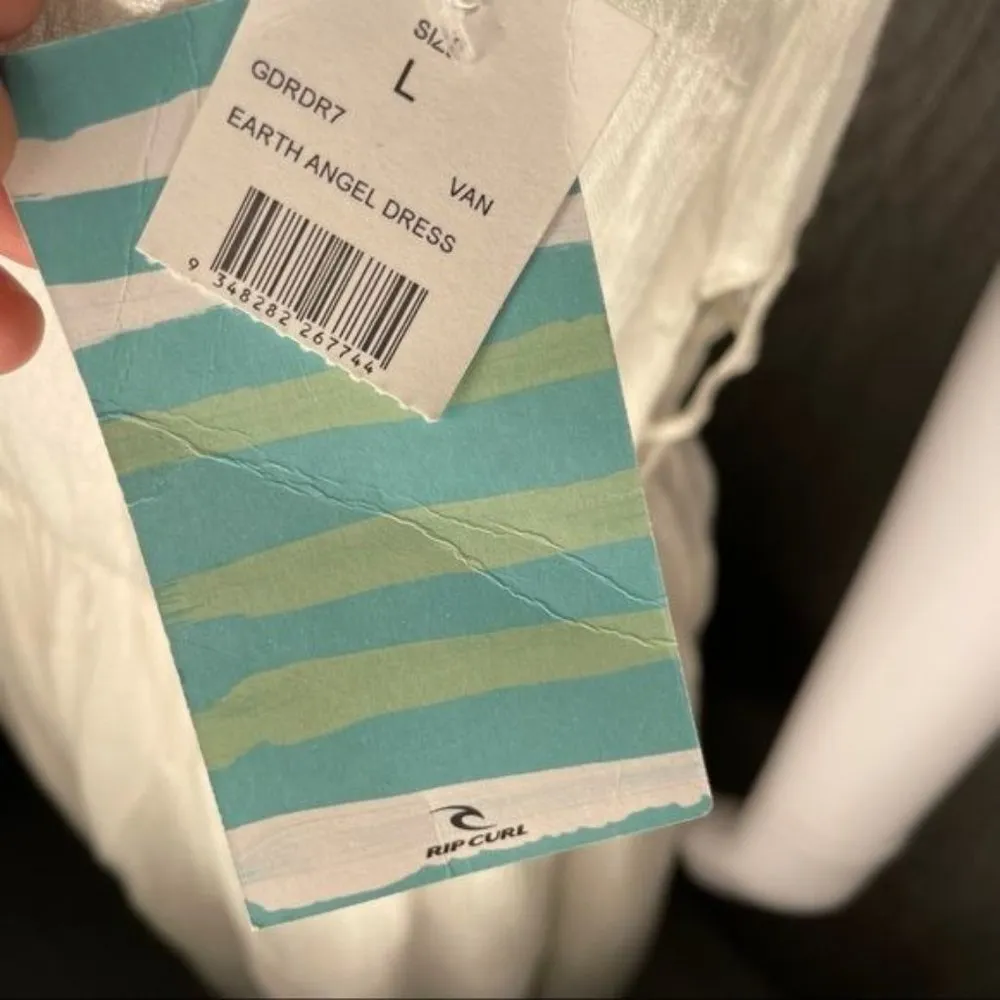 Nwt rip curl earth angel white fit and flare crochet detail back dress lg - Image 3