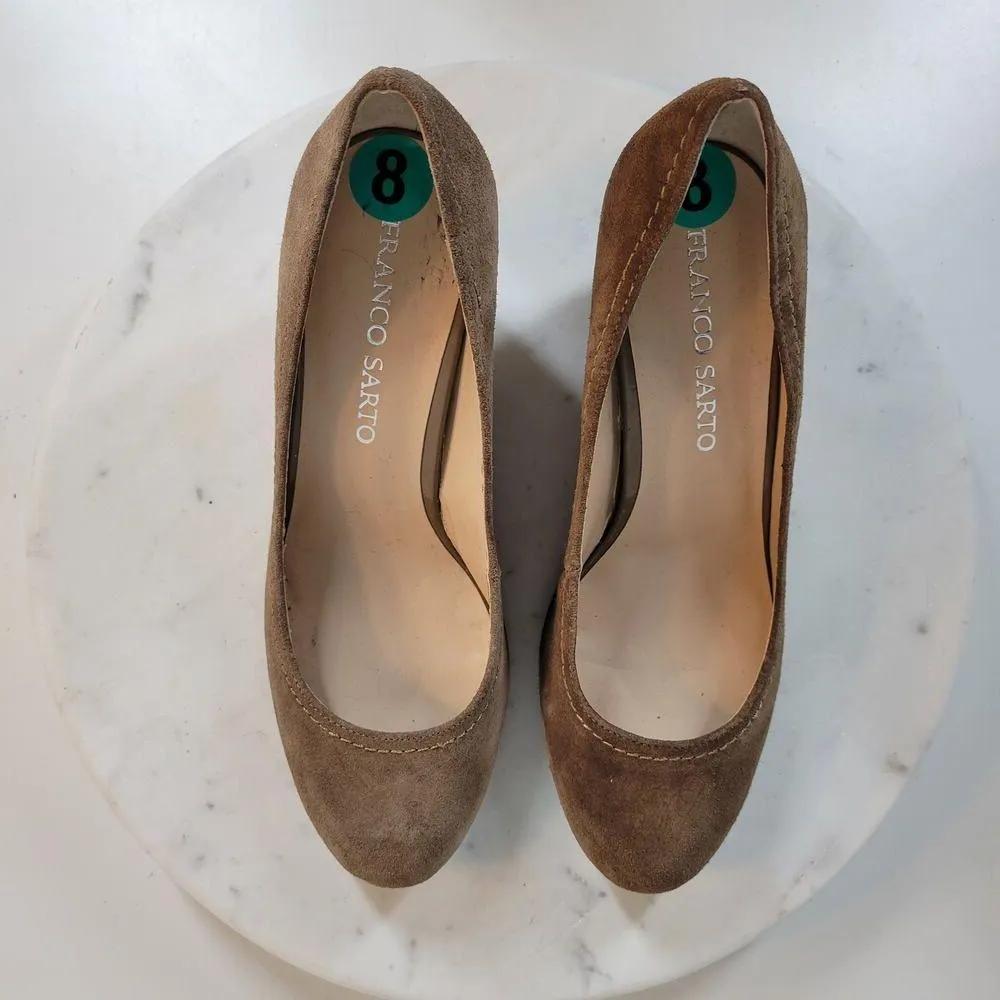 Franco Sarto Womens Zaina Shoes 8 Tan Suede Leather Wedge Slip On Round Toe - Image 13