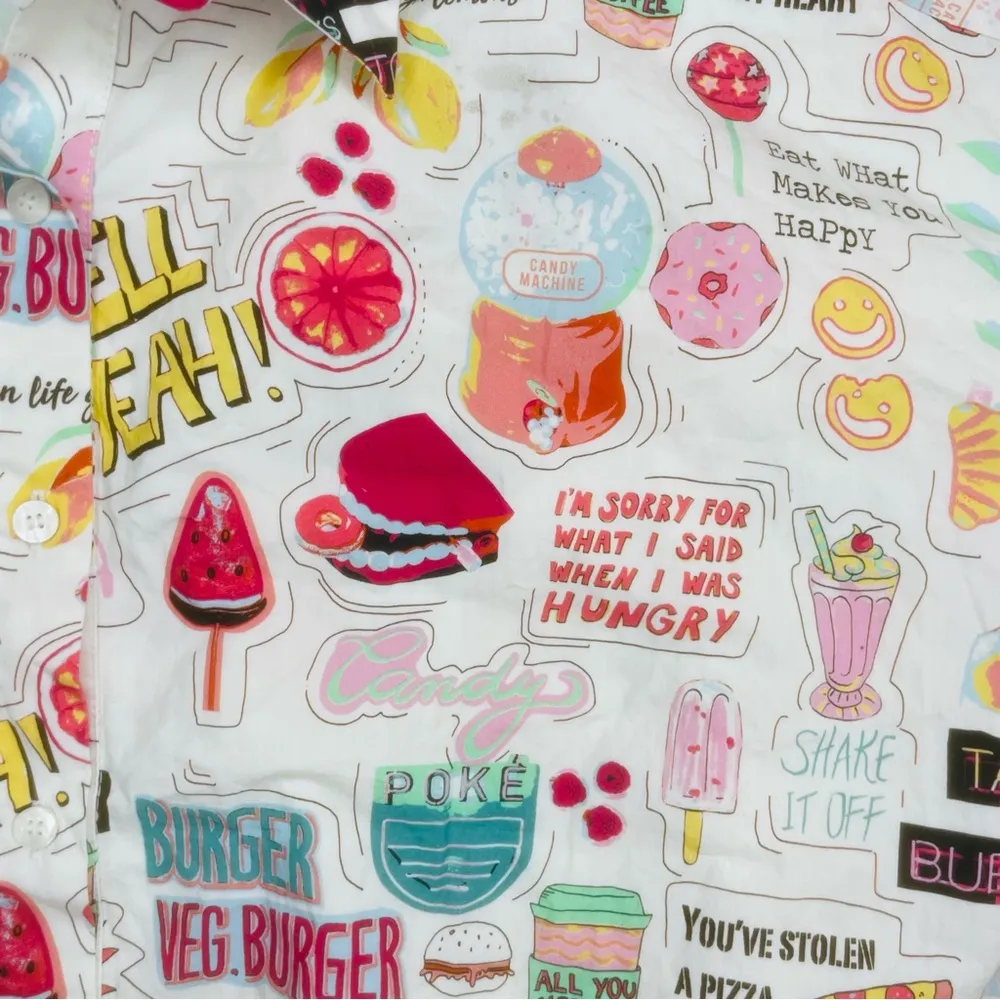 ZARA Women Oversized Puff Sleeve Printed Button Down Shirt Tacos Burritos Red S - Image 5