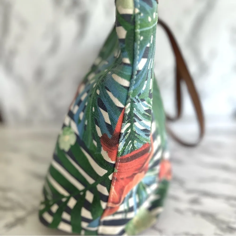 Nine West Michelina Tote Bag Tropical Floral Striped Canvas Large Beach Pool - Image 14