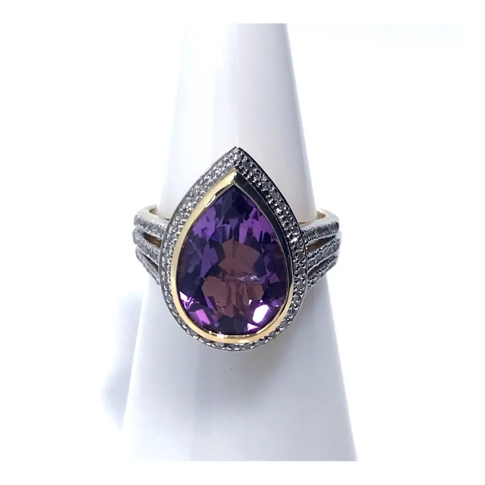 14KT GENUINE 4 CARAT  & DIAMOND RING DESIGNER  -7.17 GRAMS!! - Image 4