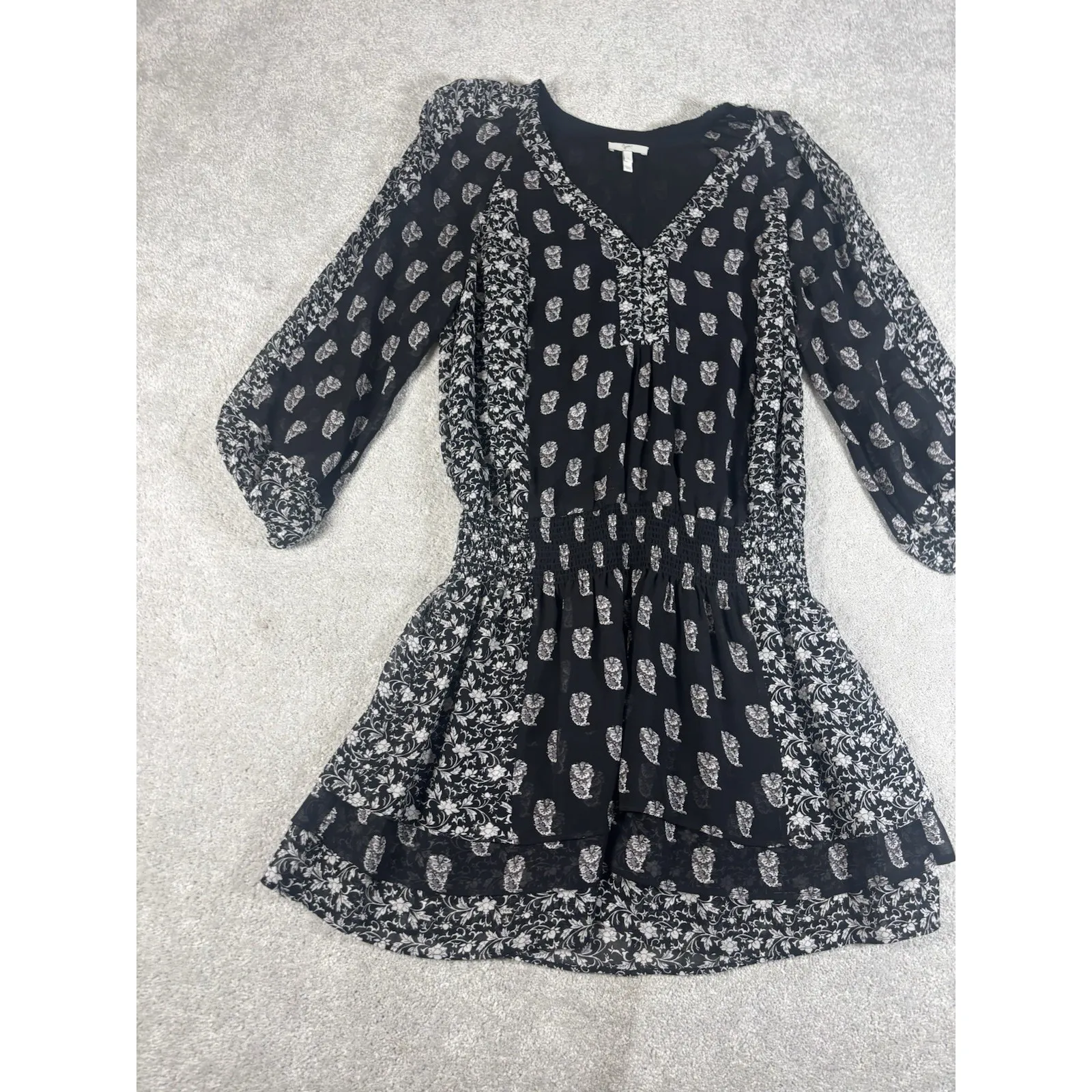 Joie Womens 100% Silk Long Sleeve Short Dress Black White Size‎ Small Lined - Image 4