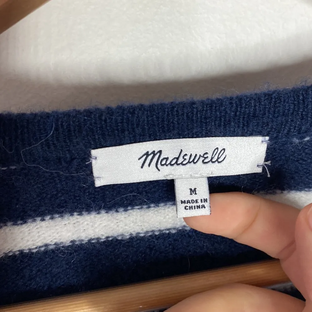 Madewell Cozy Walker striped longline plush alpaca blend cardigan navy white M - Image 88