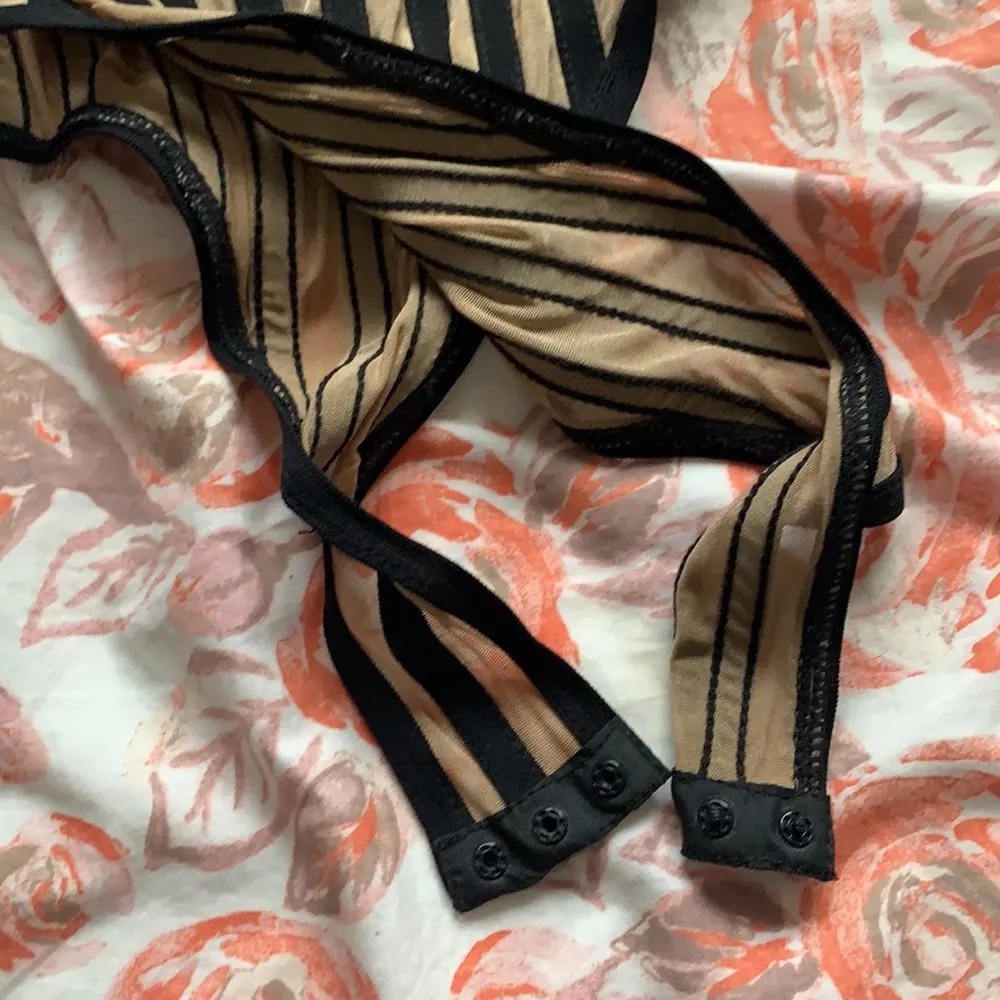 House of CB mesh bodysuit black nude stripes NEW! - Image 2