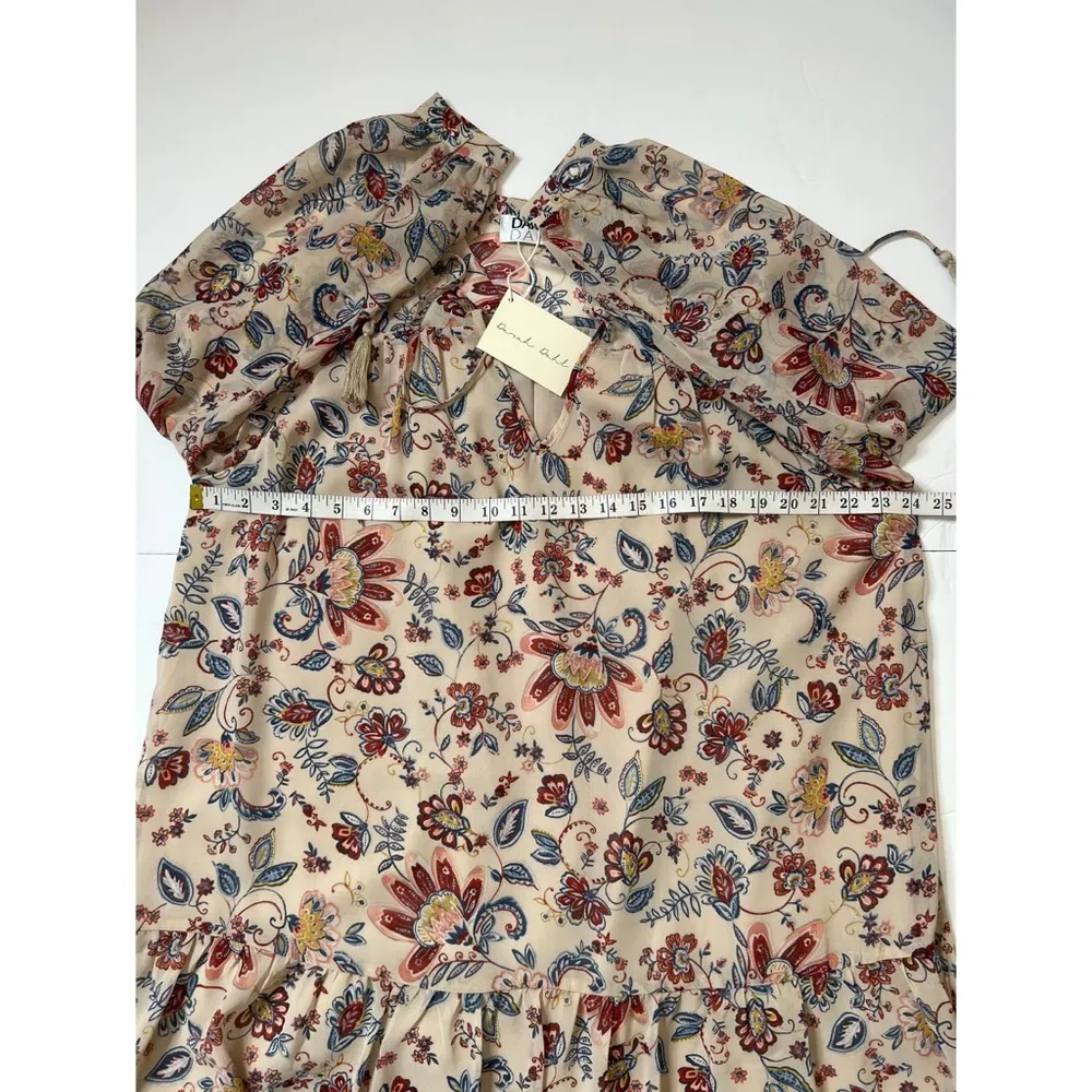 Darah Dahl Cream/Red/Blue Paisley Floral Boho Mini Dress Sz M Women Size M - Image 7