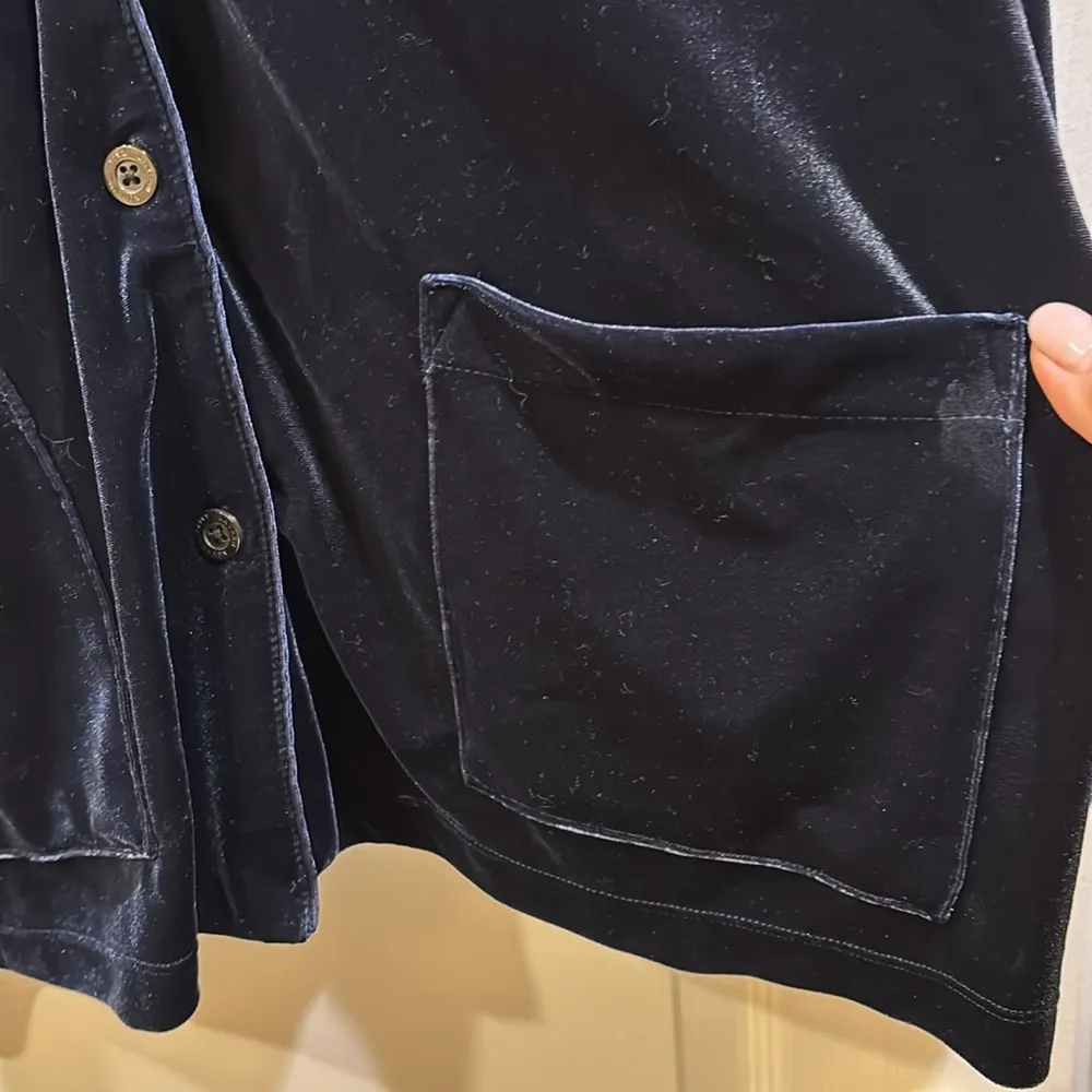 LAUREN..RALPH LAUREN DARK BLUE VELVET SHACKET/SHIRT LONG SLEEVE 
BUTTON DOWN - Image 4