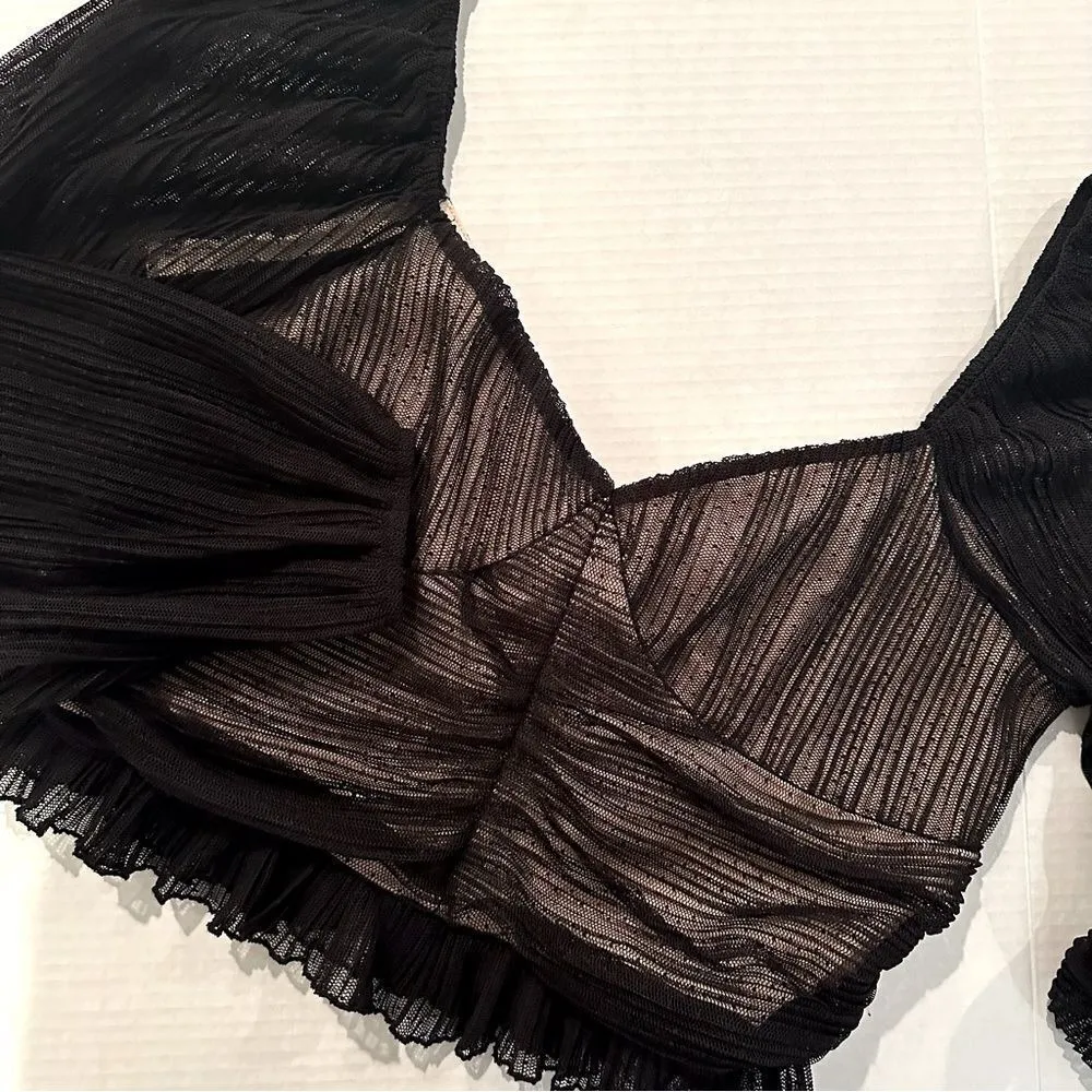 Meraki‎ Illusion Ruched Crop Top Women's XL Black Lined Sweetheart Neckline - Image 3