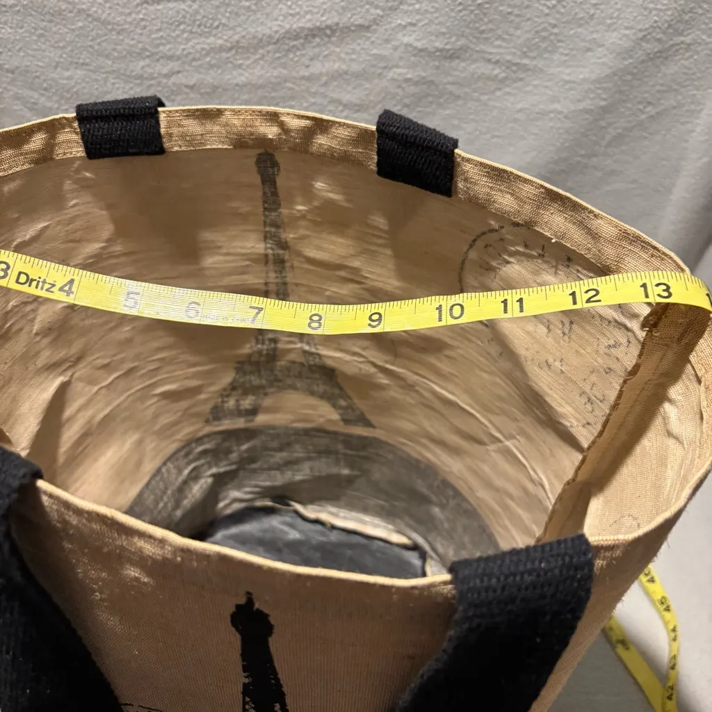 Vtg. MAI 1910 Sommet de la Tour Eiffel Tower Paris Canvas Fiber Tote Bag round Tan - Image 9