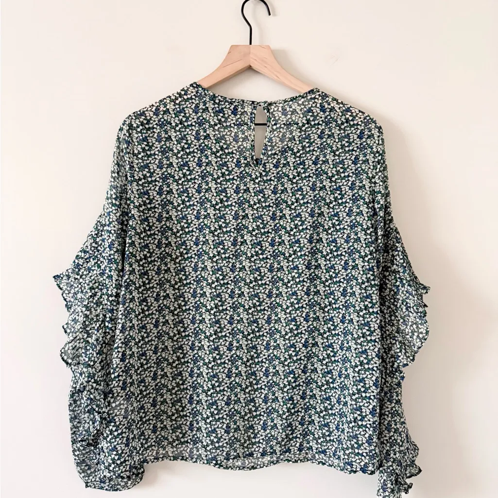 Sunday in Brooklyn Anthropologie Long Flare Sleeve Top in Blue Green Floral -  L - Image 8
