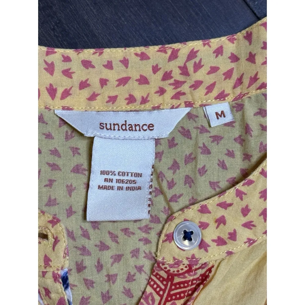 Sundance Rosalie Patchwork Yellow Red Button Down Cotton‎ Shirt Size M - Image 4
