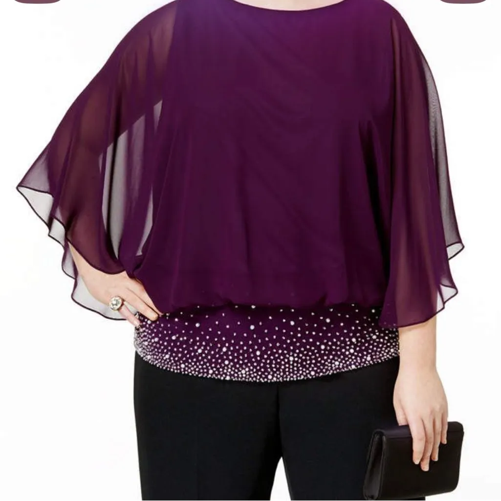 MSK Purple Blouse with Beaded Hem Size XXL - Image 8