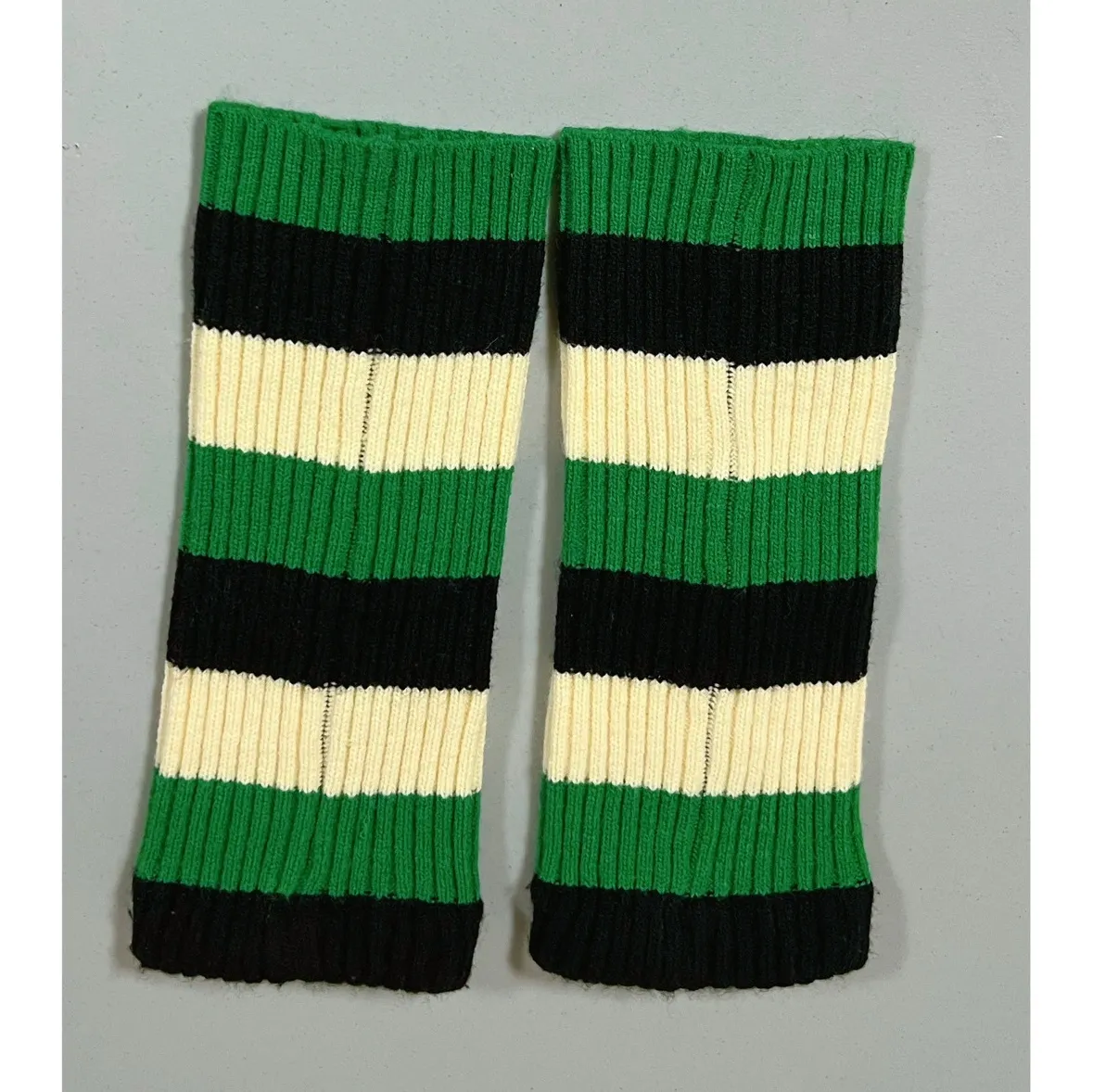 Green Black Tan Striped Knit Leg Warmers 💚🖤✨ Size none - Image 3