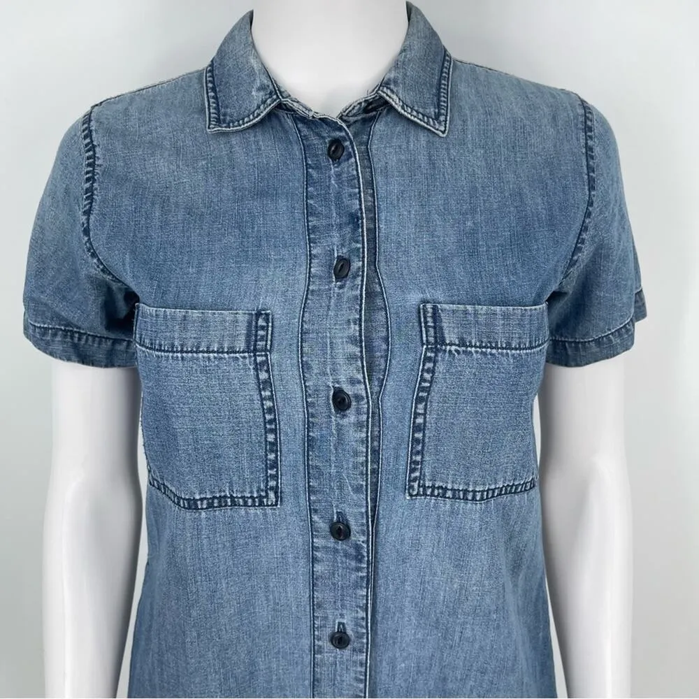 Madewell Women’s Chambray Frayed Hem Button Down Shirt Dress Women XXS - Image 9
