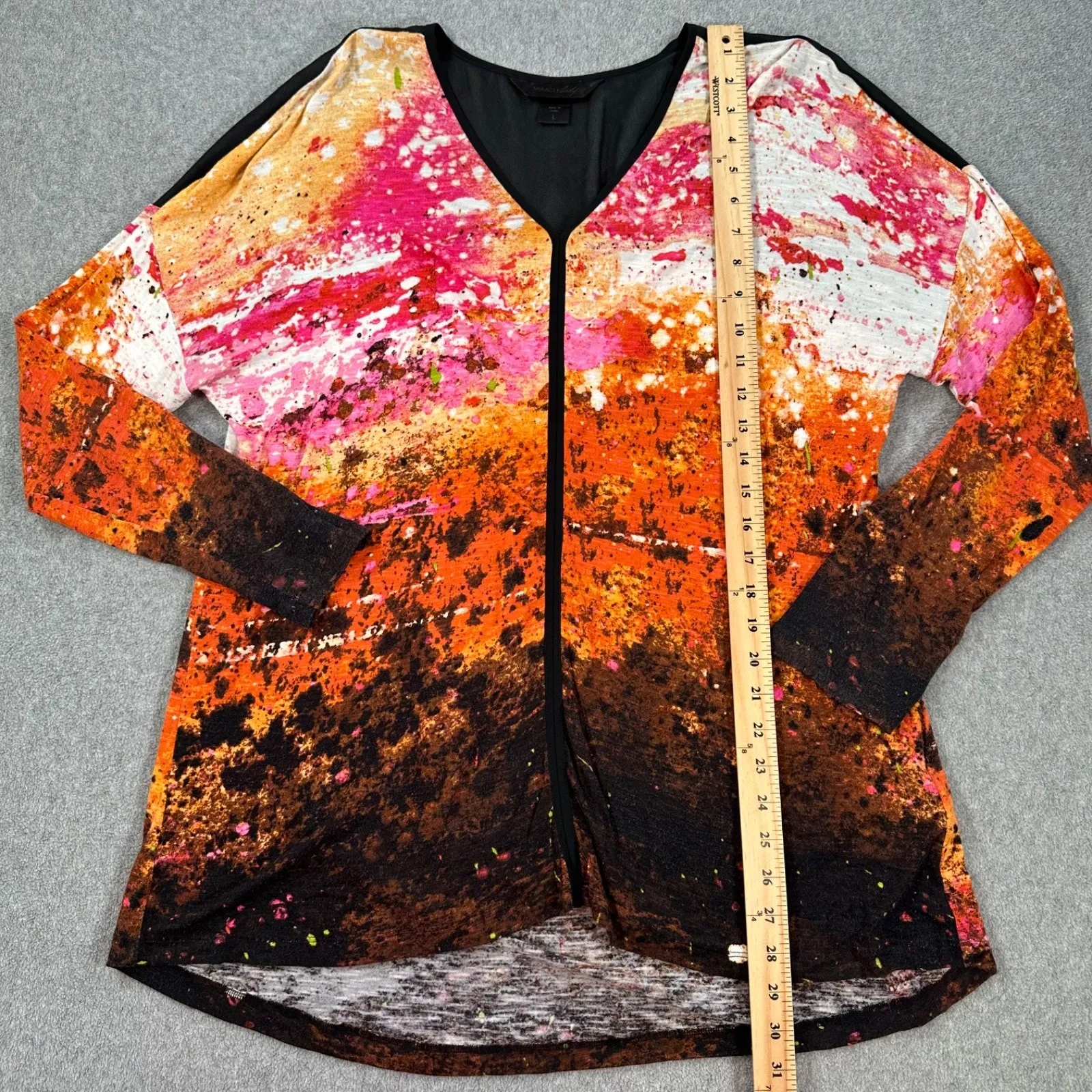 Miracle Body by Miraclesuit Tunic Top Women Large Sheer Panel Orange Pink V - Image 6