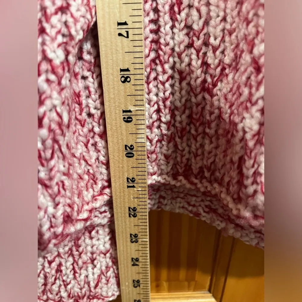 Women’s Eileen Fisher Red and White Marled Candy Cane Turtleneck Wool Sweater - Image 5