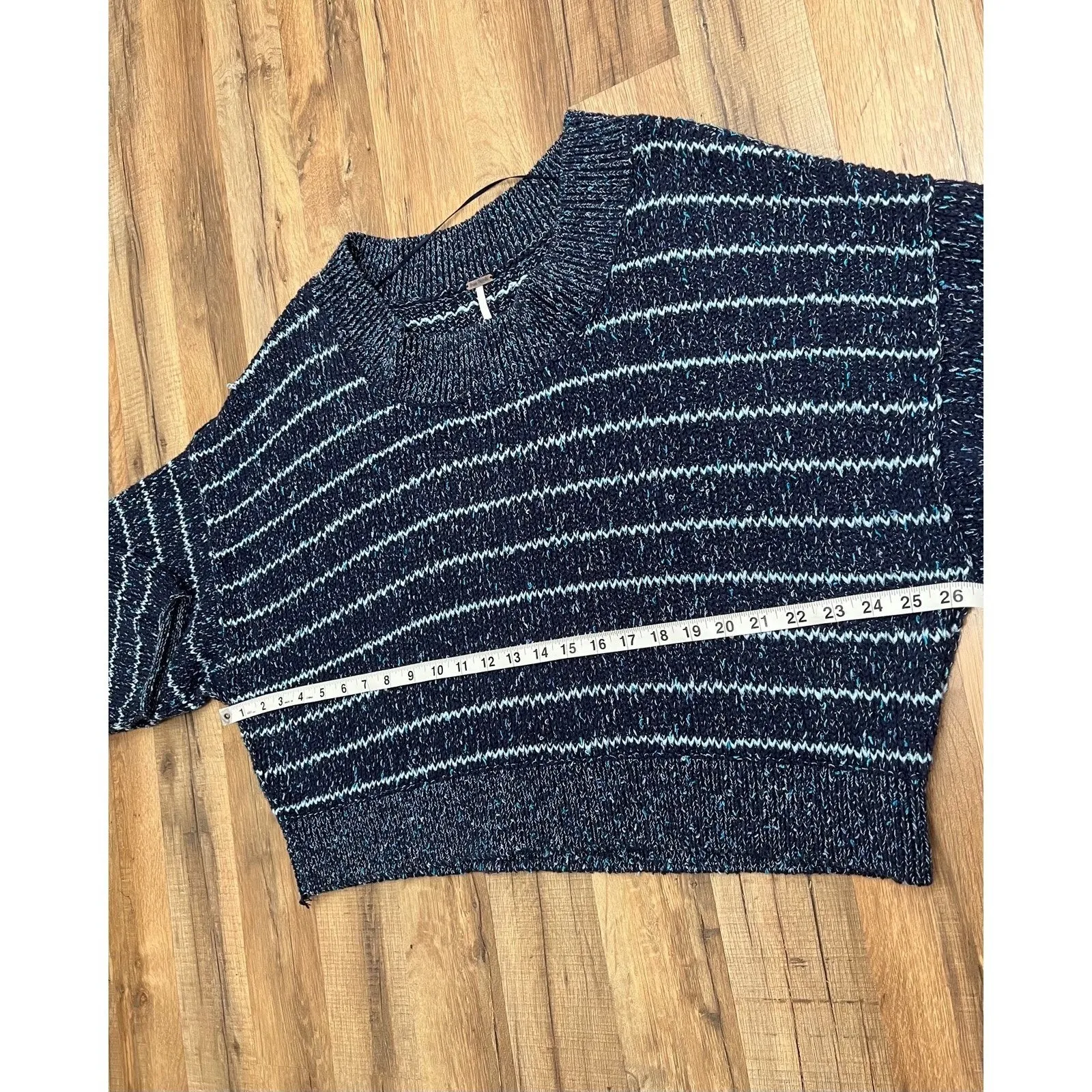 Free People Blue Striped‎ Chunky Knit Sweater Women's Size M Excellent - Image 10