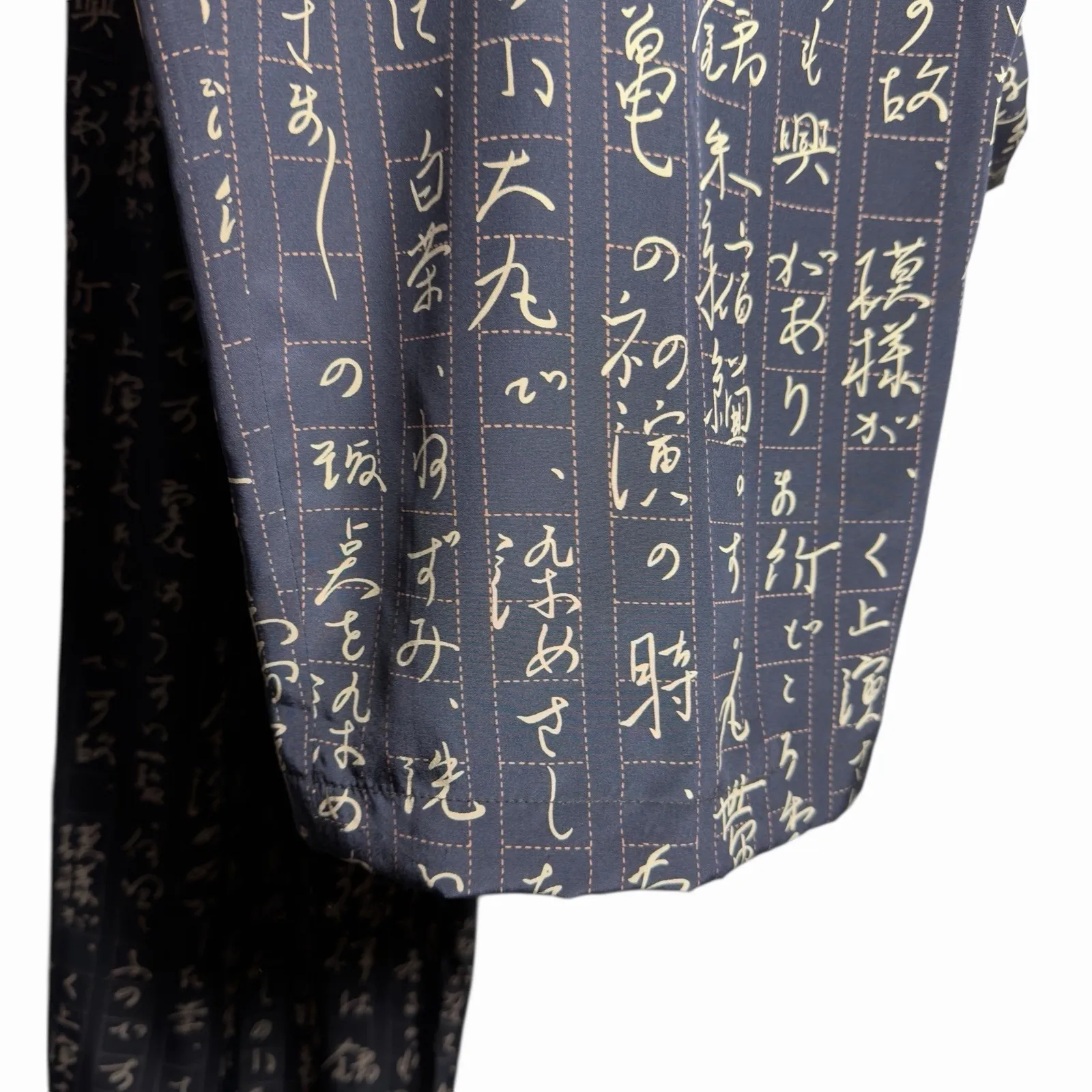 VTG Ellen Tracy 100% Silk Calligraphy Pants Sz 4 Navy High Waist Linda Allard Blue - Image 5