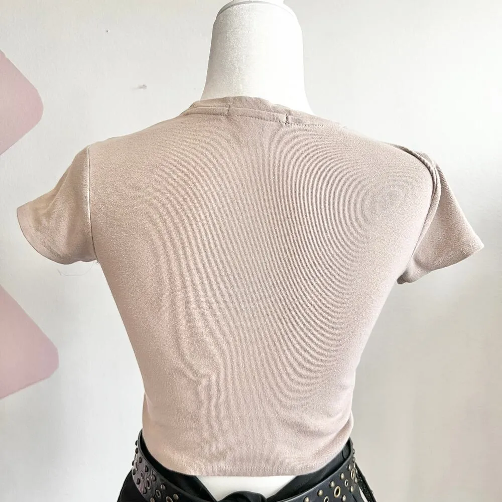 Brown "LA" Baby Tee Crop Top, Clean Girl, Retro, Baddie, 2000s,Small,Soft Grunge - Image 3