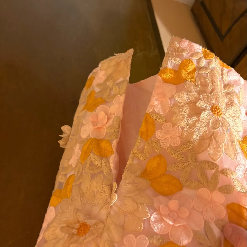 Anthropologie Pink Floral Appliqué Midi Dress - Image 9