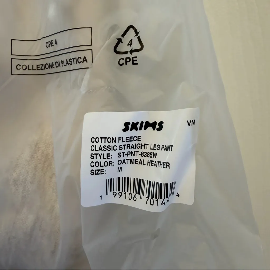 SKIMS Classic Cotton Fleece Straight Leg Pants Oatmeal Heather Size Medium - Image 6