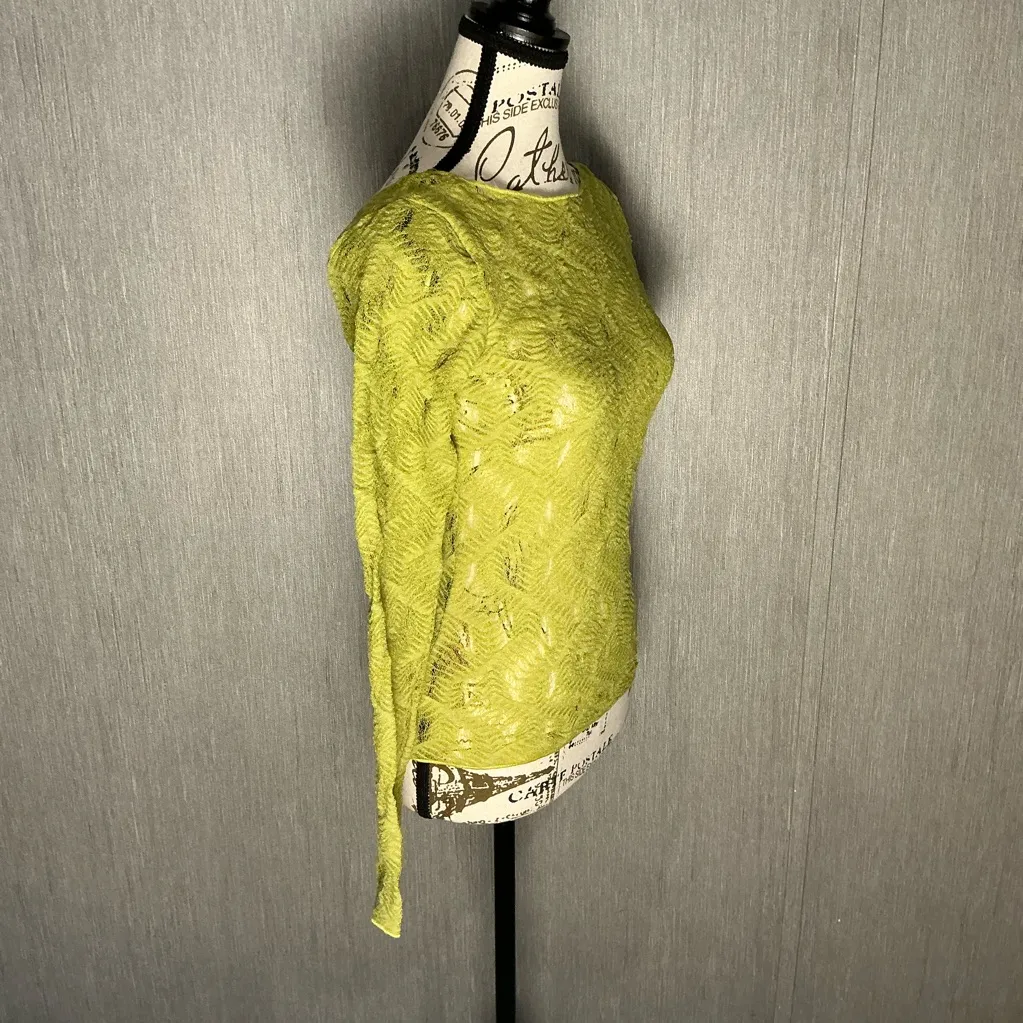 Zara Lime Green Textured Sheer Top Size Small - Image 3