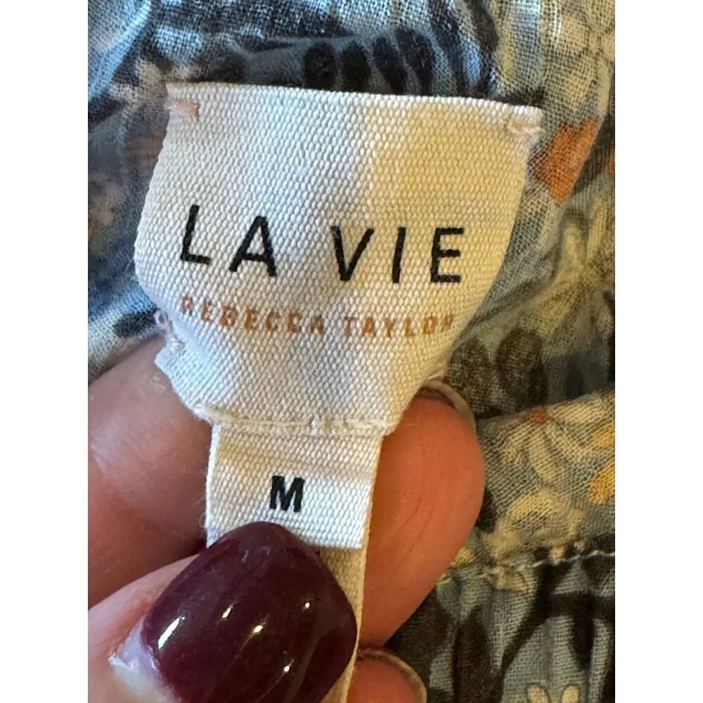 Rebecca Taylor La Vie Shirt Women‎ Medium Blue Floral One Shoulder Top Bohemian - Image 8